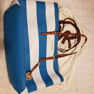 Micheal kors blue striped tote handbag